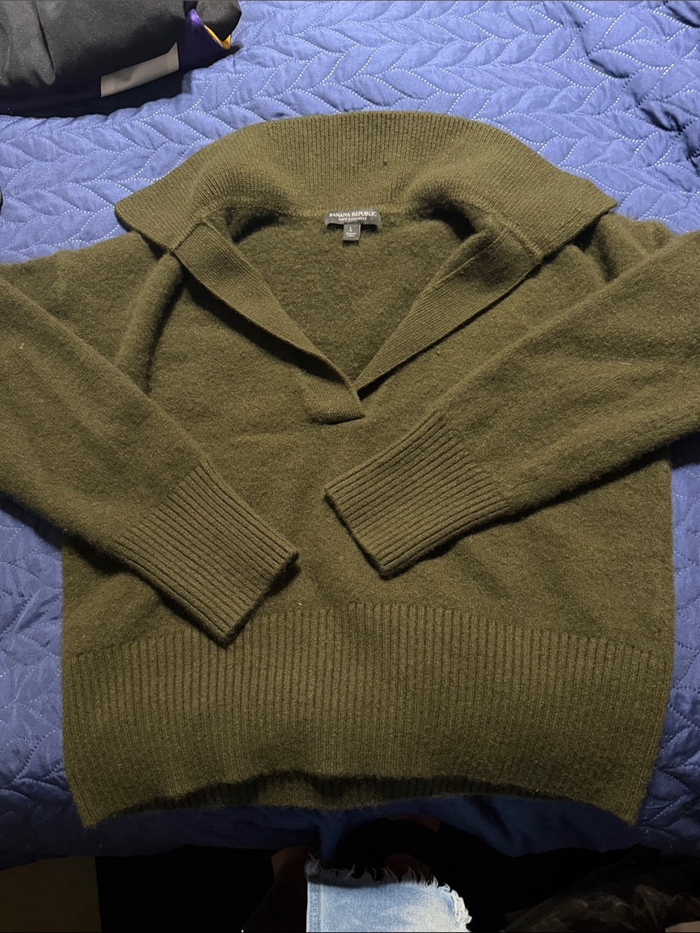 Banana Republic Olive Shawl Collar Cashmere Pullover